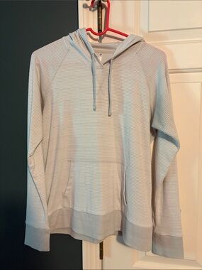 Kuhl Light Blue Striped Waffle-Knit Hoodie